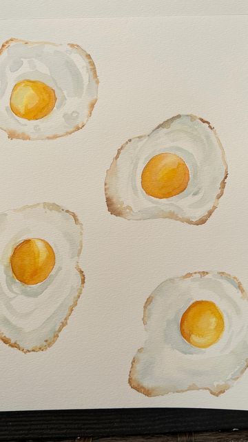 Watercolor Fried Egg, Egg Watercolor Painting, Watercolor Food Easy, Cute Watercolor Painting Ideas, Funky Watercolor Art, Water Color Painting Ideas For Beginners Step By Step, Watercolor Paintings Food, Watercolor Beginner Ideas, Water Coloring Art