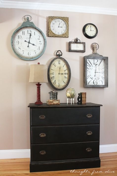 Clock Gallery Wall, Staircase Art, Comfy House, Farmhouse Gallery Wall, Clock Collection, Coffee Area, Entry Ways, Gallery Wall Living Room, Display Photos