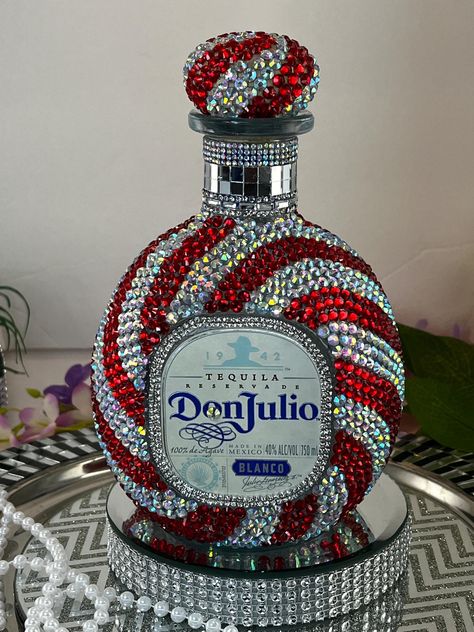 Bling!! Bedazzled Rhinestone Don J Tequila Decanter Bottle.  Beautiful Designed Rhinestone Don J Tequila Liquor Bottle.  Designed in a swirl design with Red/Ab crystal rhinestones.  This 750 ml size decanter comes empty and it's up to you to fill it up!! Definately catches your eye!! Would be a Beautiful Bottle to display with your other decanters! Or a Wonderful Gift! Stop by and see all my other great bling items! Thank you! Bedazzled Crown Royal Bottle, Rhinestone Bottle Alcohol, Decorating Alcohol Bottles, Decorating Liquor Bottles, Rhinestone Liquor Bottles, Bedazzled Alcohol Bottle, Liquor Bottle Design, Decorated Alcohol Bottles, Tequila Decanter