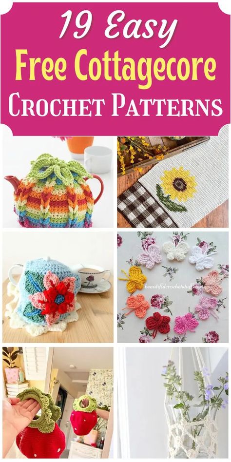 Looking for some charming crochet patterns to add some cottagecore flair to your home or wardrobe? Look no further than this roundup of 19 adorable free crochet patterns, featuring everything from mushrooms, flowers, tea pot cozy and granny square projects. cottagecore, crochet patterns, free, cozy, charming, vintage-inspired, doilies, shawls, afghans, amigurumi. Crochet Mushroom Coaster Free Pattern, Crochet Patterns Vintage, Crochet Cottagecore Decor, Cottage Core Crochet Patterns Free, Free Cottagecore Crochet Patterns, Mushroom Granny Square Pattern Free, Fairycore Crochet Pattern Free, Free Mushroom Crochet Pattern, Cottagecore Crochet Ideas