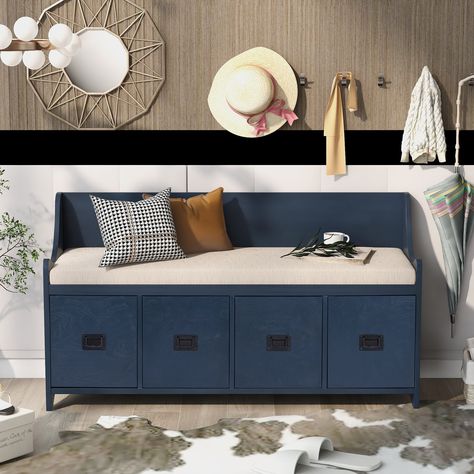 [Unique Design] This storage bench is unique in appearance and comfortable to use. It is mixed with pure buttonless tufting and welt decorative fabric, providing a soft and luxurious seat choice or decoration for any environment. Storage Bench In Living Room, Storage Bench For Entryway, Entryway Bench With Drawers, Bench With Storage Entryway, Dream Foyer, Storage Bench With Drawers, Bench Seat Storage, Entryway Remodel, Storage Bench Entryway