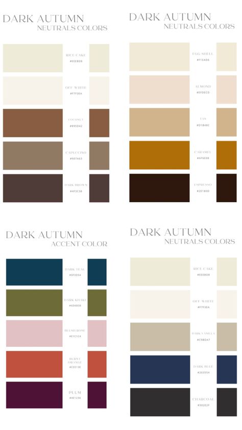 #darkautumn #deepautumn Deep Autumn Neutrals Color Palettes, Neutral Deep Color Palette, Sepia Colour Palette, Dark Autumn Color Season, Twilight Autumn Color Palette, Deep Autumn Color Palette Fashion, Spring Outfits For Autumn Palette, Dark Autumn Neutrals, Deep Autumn Colour Palette