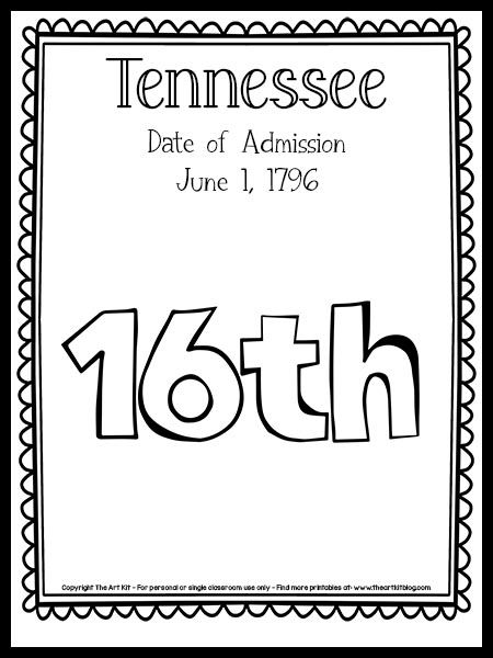 Tennessee (The 16th State) Coloring Page {FREE Printable!} - The Art Kit Tennessee Coloring Pages, Virginia Studies, Social Studies Unit, The 50 States, State Symbols, Educational Activities For Kids, State Of Michigan, Fun Printables, Study Unit