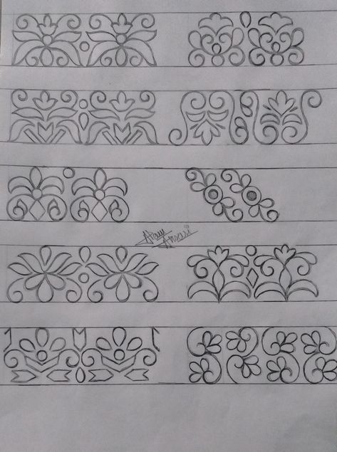 Border design sketch Indian Border Design Embroidery, Aari Work Print Out, Embroidery Border Sketch, Aari Neck Design For Tracing Paper, Aari Work Designs Sketch, Border Sketch Design, Border Embroidery Designs Patterns, Embroidery Border Patterns, Border Pattern Design