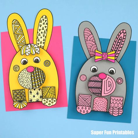 3D Pattern Bunny - The Craft Train Animals Doodle Art, 3d Doodle Art, Paper Activities For Kids, Doodle Dog Art, Doodle Bunny, Dog Art Projects, Craft For Easter, Spring Flower Crafts, Bunny Craft