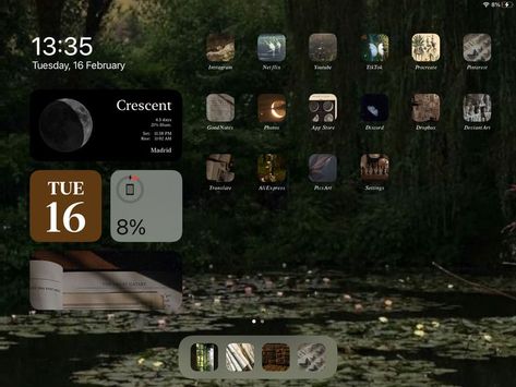 Ios14 Ipad Homescreen, Ipad Aesthetic Dark Academia, Ipad Wallpaper Fairycore, Ipad Wallpaper Aesthetic Academia, Ipad Wallpaper Theme Ideas, Dark Academia Ipad Aesthetic, Dark Academia Aesthetic Ipad Wallpaper, Fairycore Wallpaper Ipad, Ipad Icons Ideas