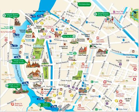 Bangkok Travel Map for Travelers - Great guide to the must see spots in Thailand Bangkok Tourist Map, Bangkok Skytrain, Thailand Attractions, Thailand Airport, Bangkok Map, Bangkok Tourist, Bangkok Travel Guide, Airport Map, Thai Travel