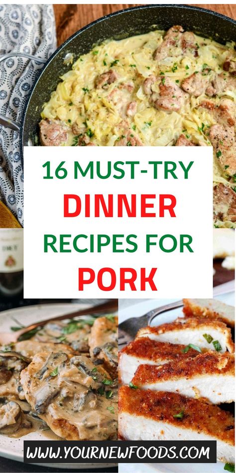 Dinner Recipes For Pork. 16 must-try pork recipes. Tasty pork dinner meals perfect for entertaining at holidays and all year. Choose your favorite dinner recipes for pork today! Beef Or Pork Dinner Recipes, Summer Pork Recipes Dinners, Pork Roast Ideas Meals, Easy Meals With Pork, Pork Stews And Casseroles, Pork Loin And Pasta Recipes, Easy Pork Dinner Ideas, Dinner Ideas Easy Pork, Best Pork Recipes For Dinner