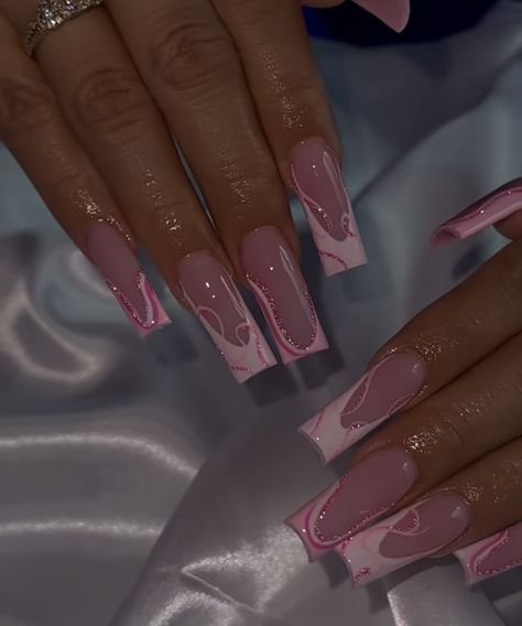 Cute Long Square Nails Ideas, Spring Nail Sets Square, Nails For Festival, Nails W Butterflies, Nice Acrylic Nails, Pink Nail Designs Square, Pink Square Nails, Acrylic Nails Pink, Carcase Iphone