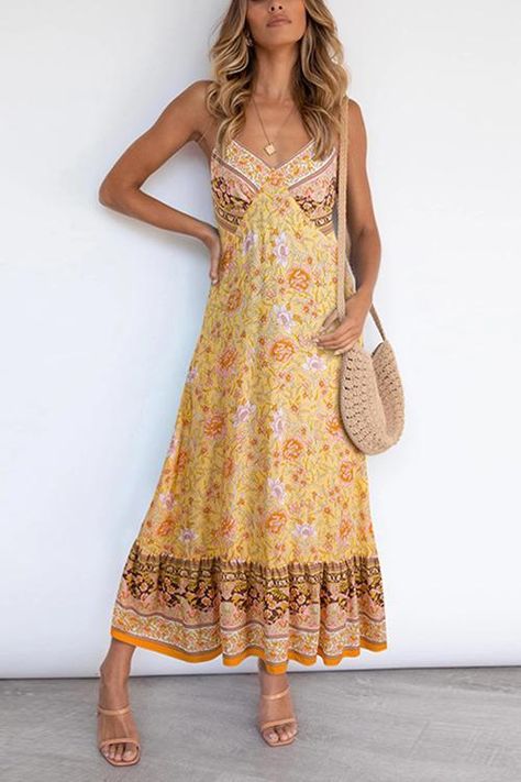 Feminine Boho Style, Bohemian Floral Dress, Flower Maxi Dress, Floral Print Dress Long, Sleeveless Outfit, Moda Boho, Boho Floral Dress, Womens Floral Dress, Beach Maxi Dress