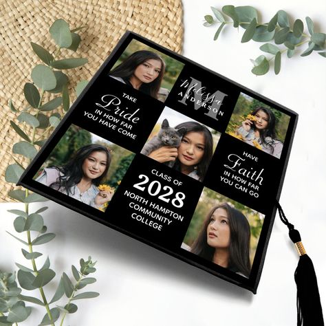 College Photos, Custom Graduation Gift, Graduation Cap Toppers, Chalkboard Background, Elegant Photo, Photo Collage Template, Collage Template, Graduation Day, Graduation Announcements