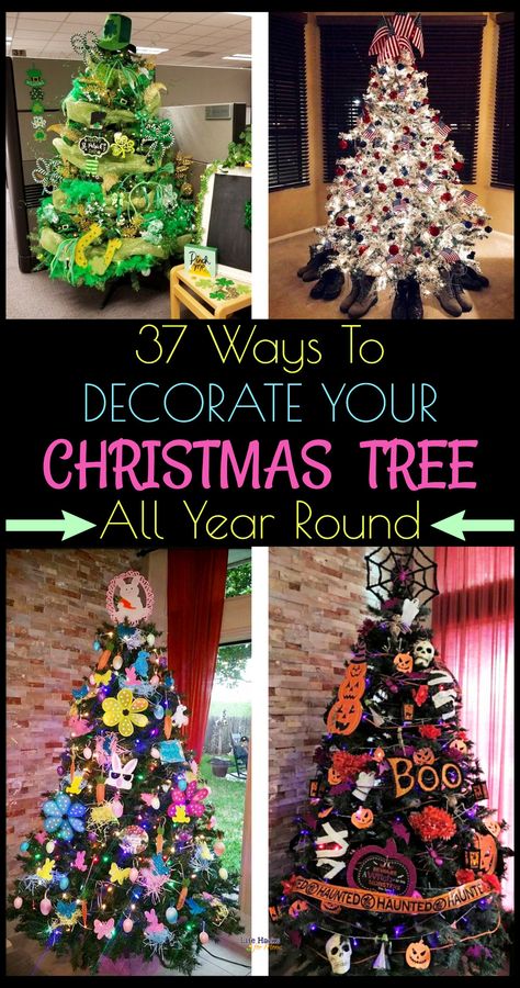 Every Holiday Tree, Christmas Tree For Every Holiday, Year Long Christmas Tree, All Year Tree Decorations, Holiday Christmas Tree Ideas, All Season Christmas Tree, Christmas Trees All Year Round, All Year Around Christmas Tree, Holidays To Decorate For