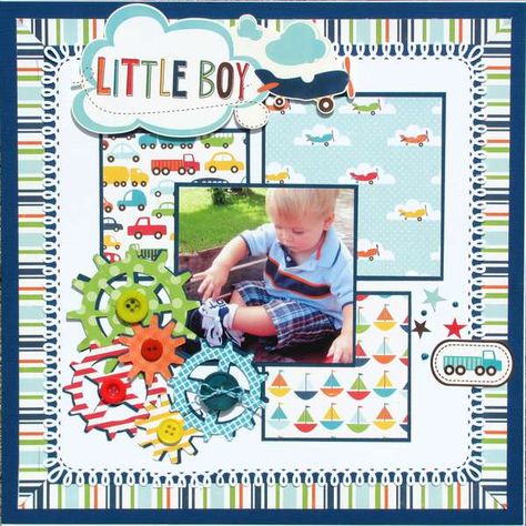 Baby Boy Scrapbook Layouts, Boy Scrapbook Layouts, Baby Scrapbook Pages, Scrapbooking Layouts Baby, Scrapbook Boys, Baby Boy Scrapbook, Scrapbook Layout Sketches, Creative Scrapbook, Kids Scrapbook