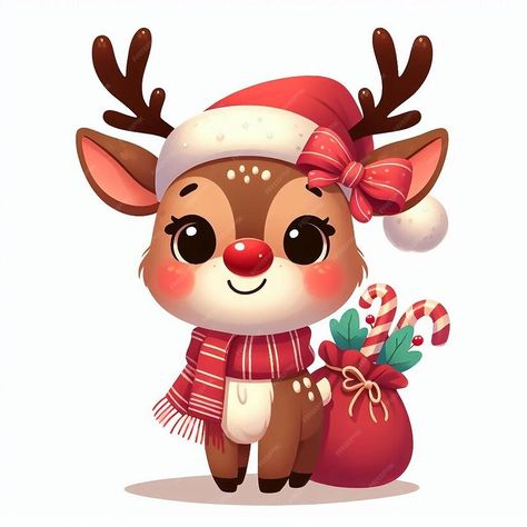 Adorable reindeer with a big nose in cartoon style Merry Christmas and New Year | Premium AI-generated vector Cute Christmas Animals Cartoon, Reindeer Clipart Christmas, Christmas Raindeer, Merry Christmas Cartoon, Coral Drawing, Winter Vector, Christmas Kawaii, Animal Cartoons, Arthur Christmas