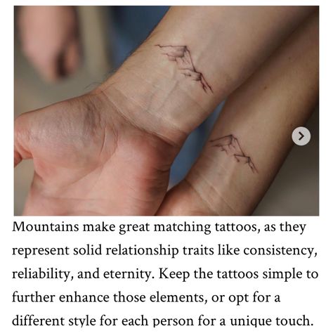 Couples Mountain Tattoo, Matching Mountain Tattoos, Tattoos Outdoors, Mountain Tattoos, Couples Tattoos, Matching Couple Tattoos, Mountain Tattoo, Matching Tattoo, Matching Tattoos