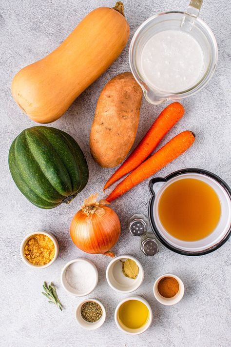 Potato With Vegetables, Creamy Vegan Soup, Squash And Sweet Potato Soup, Butternut Squash And Sweet Potato, Butternut Squash Apple Soup, Acorn Squash Soup, Butternut Squash Apple, Curried Butternut Squash Soup, Hearty Soup Recipes