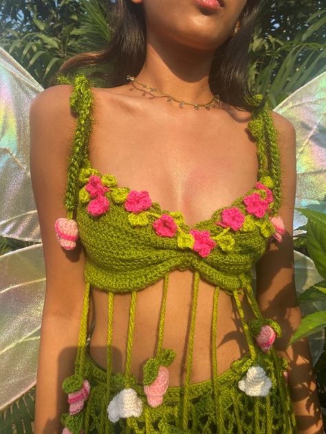 Hand Crocheted garden fairy costume Crochet Fairy Top, Garden Fairy Costume, Fairy Crochet, Earth Fairy, Crochet Garden, Crochet Fairy, Garden Fairy, Fairy Costume, Illustration Fashion