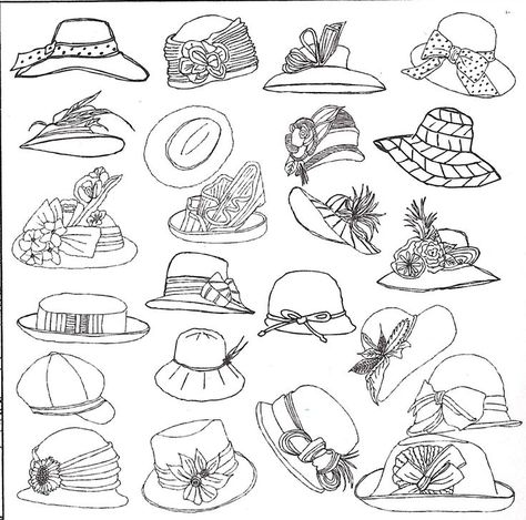 Hat Sketches Design, Hat Drawing Sketches, Hats Drawing, Sketches Fashion Design, Hat Sketch, Drawing Hats, Lukisan Fesyen, Hat Drawing, Sketches Fashion