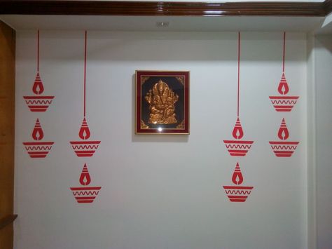 Diya stencil Wall Painting Ideas Indian, Asian Paint Design, Linga Bhairavi, Door Rangoli, Simple Wall Paintings, Spiritual Room, School Art Activities, Creative Wall Painting, Warli Art