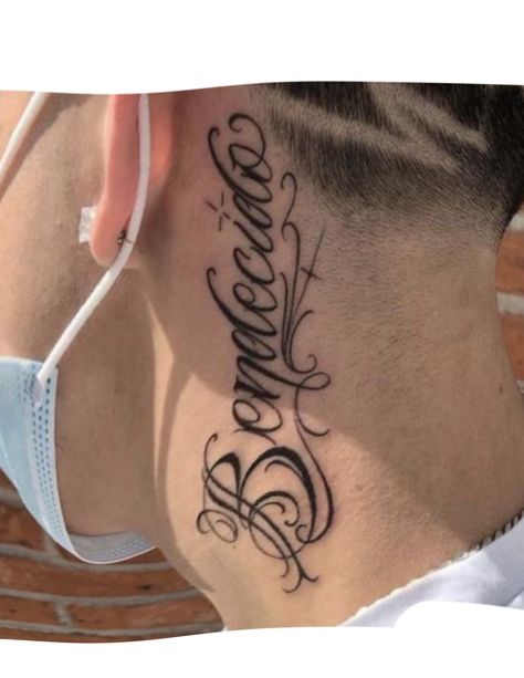 Name Ear Tattoo, Neck Tattoo With Name, Above Eyebrow Tattoo, Name Neck Tattoo, 2007 Tattoo, Praying Hands Tattoo Design, Praying Hands Tattoo, Farm Animal Painting, Eyebrow Tattoo