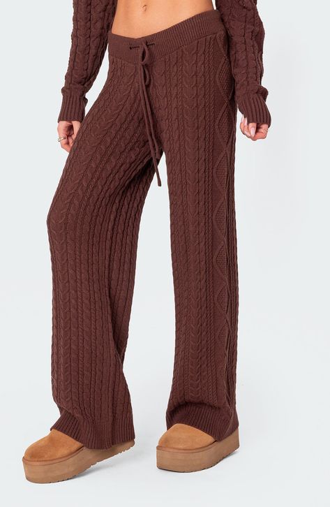 These lounge-worthy pants are rendered in a cozy relaxed fit and cut from a chunky cabled knit for lots of texture. Drawstring waist 50% polyester, 50% rayon Machine wash, dry flat Imported Cable Knit Pants, Tsagaan Sar, Fabric Matching, Cozy Pants, Fall Pants, Winter Pants, Swimwear Dress, Fall Fits, Knit Hoodie