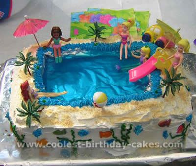 Rockin' Pool party cake for Zoe's b-day, Pool and Jello Cake Recipe Jello Cake Recipe, Pool Birthday Cakes, Jello Cake Recipes, Pool Party Cake, Swimming Pool Cake, Swimming Cake, Pool Party Cakes, Pool Cake, Jello Cake