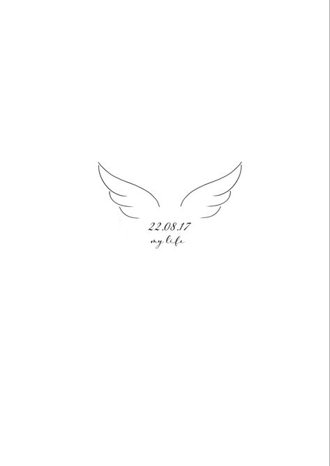 Name And Wings Tattoo, Tattoo Of Passed Loved One, Mini Tattoos For Lost Loved Ones, Initials With Angel Wings Tattoo, Fine Line Tattoos For Lost Loved Ones, Angel Tatoos Minimalist, Angel Tattoo For Grandma, Tattoo Designs For Passed Loved Ones, Losing Loved One Tattoo