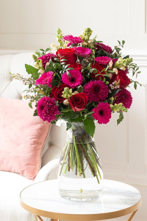 Pink Flower Arrangements, Valentine Bouquet, Gerbera Daisies, Hot Pink Flowers, Pink Carnations, Wax Flowers, Valentines Flowers, Small Bouquet, Gerbera Daisy