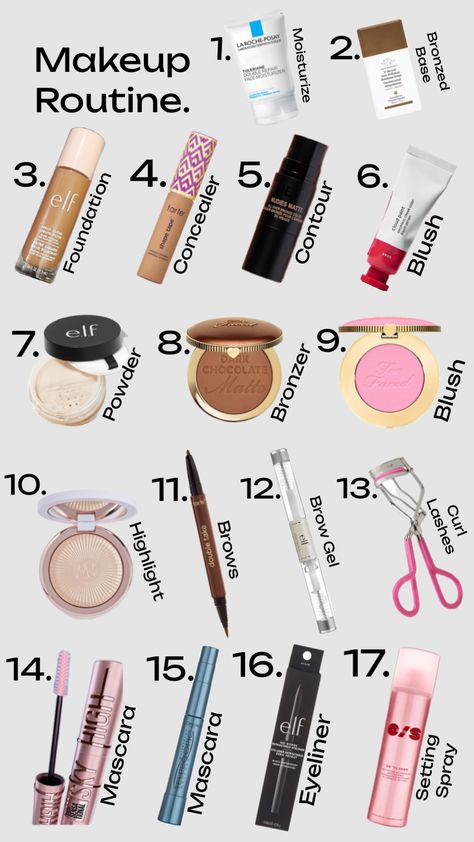 Makeup Routine Light Makeup Routine For School, New Makeup Routine, Makeup Looks Routine, Small Makeup Routine, Good Makeup Routine, Capsule Makeup Collection, Makeup List To Buy, Best Makeup Routine, Picture Day Makeup