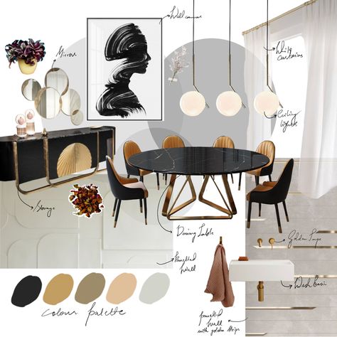 Monochrome Dining Room, Estilo Industrial Chic, Monochrome Living Room, Materials Board Interior Design, Mood Board Interior, 포트폴리오 레이아웃, Monochrome Interior, Interior Design Presentation, Dinning Room Design