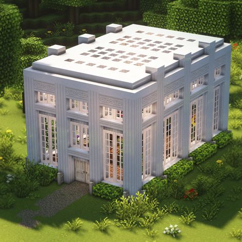 Minecraft Quarts Building, Anime Inspired Minecraft Builds, Minecraft Rooftop Garden, Minecraft Glasshouse, Minecraft Capital Building, Minecraft Glass Roof, White House Minecraft, Minecraft Bank Building, Minecraft Flat World Ideas