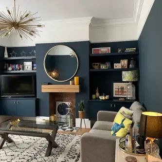 Farrow and Ball: Hague Blue - How to Use this Striking Colour in 2024 Living Room Design Blue, Alcove Ideas Living Room, Blue Walls Living Room, Navy Living Rooms, Hague Blue, Victorian Living Room, Dark Living Rooms, Blue Living Room Decor, Living Room Renovation