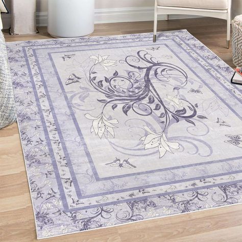 PRICES MAY VARY. Measurements - 5.1′ x 7.5' FT - The rug is 1/3" thick. The perfect combination of style and durability. Made from - %100 premium quality high density durable long fiber poly threads. Made in Turkey. Features- Decorative, durable, and provides ease of use and helps you create a stylish environment. Versatile - Change the mood of the house without changing furniture, with its stylish patterns! Printed - With the state of art digital technology. Will not shed or fade in time - No h Purple Room Decor, Lavender Room, Flying Butterflies, Carpet For Bedroom, Purple Bedroom, Purple Rooms, Area Rug Decor, Purple Area Rugs, Bedroom Carpet