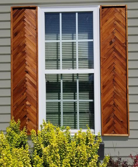 Herringbone Shutters Chevron Shutters Modern Farmhouse | Etsy Modern Farmhouse Shutters, Herringbone Shutters, Chevron Shutters, Exterior Curb Appeal, Modern Shutters, Cedar Wood Fence, Indoor Shutters, Window Shutters Exterior, Outdoor Shutters