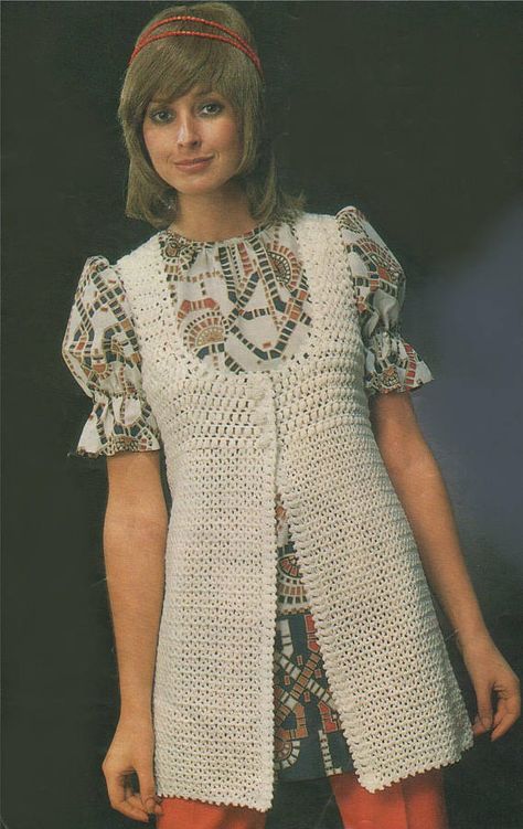 Ladies Waistcoat, Crocheted Clothing, Crochet Waistcoat, Long Waistcoat, Vintage Crochet Patterns, Vintage Crochet Pattern, Crochet Summer Tops, Tunic Pattern, Crochet Shirt