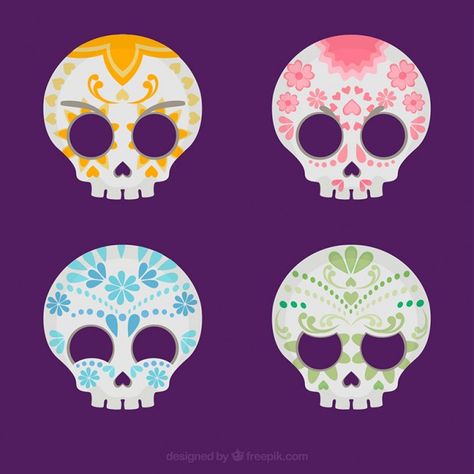 Variedad de calaveras de azúcar de colores Vector Gratis Coffee Cup Art, Colored Sugar, American Girl Doll Clothes Patterns, Sugar Skull Art, Silhouette Stencil, Writing Art, Cadeau Diy, Spooky Scary, Sugar Skulls