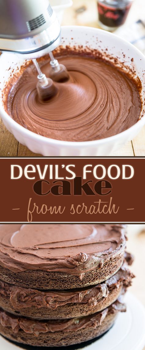 Devil's Food Cake • My Evil Twin's Kitchen Devils Food Cake Mix Recipe Ideas, Devils Food Cake Recipe, Cake Mix From Scratch, Devils Food Cake Mix, Hershey Cake, Devil's Food Cake, Recipes From Scratch, Devils Food Cake Mix Recipe, Vanilla Recipes