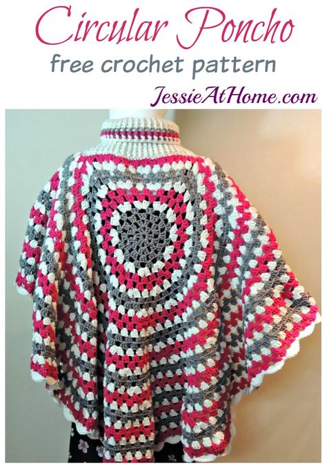 Circular Poncho - free crochet pattern by Jessie At Home Cape Au Crochet, Poncho Au Crochet, Poncho Patterns, Poncho Design, Crochet Cape, Crochet Poncho Free Pattern, Pull Crochet, Crochet Gratis, Crochet Poncho Patterns