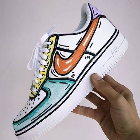 The Sneaker Archive on Instagram: “Rate these "Cartoon" Air Force 1 Customs ⚡🔥😍 . Cop or Drop? 👍🏽👎🏽 . Tag an Air Force 1 Fan 👀 . 📸 @laboratorio17 . .#sneaker #sneakers…” Cartoon Air Force 1, Sneaker Diy, Painting Shoes, Skor Sneakers, Custom Painted Shoes, Custom Shoes Diy, Nike Shoes Air Force, Basket Style, Custom Nike Shoes