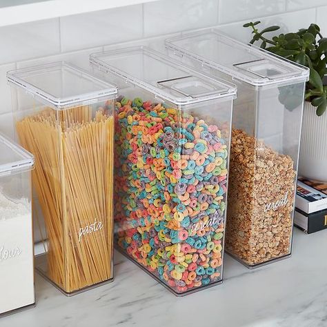 The Home Edit Cereal Canister | The Container Store Gerobak Dorong, Clutter Free Kitchen, Cereal Storage, Cereal Containers, Reach In Closet, Pantry Organizers, Kitchen Finishes, Home Edit, Pantry Shelving