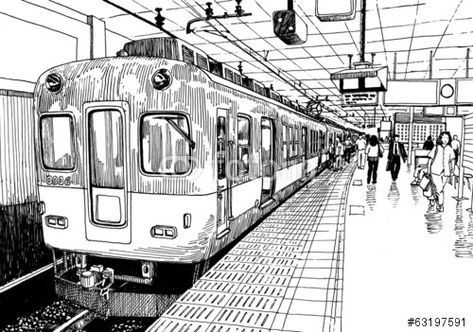 Es un bueno dijuar con un tren.  No me gusta la parada del metro porque causa mucho estrès. Train Drawing, Perspective Sketch, Perspective Drawing Architecture, Perspective Drawing Lessons, Artwork Ideas, City Drawing, White Drawing, Background Drawing, Perspective Art