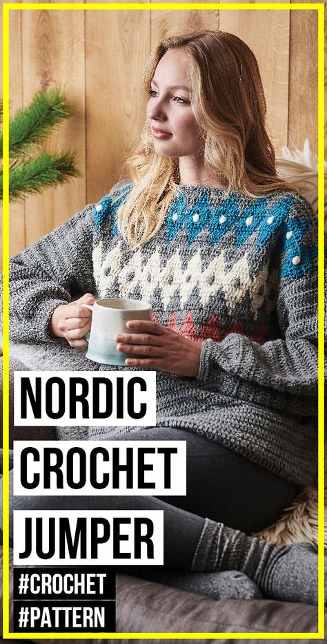 Nordic Crochet Patterns, Crochet Jumper Free Pattern, Nordic Crochet, Easy Crochet Sweater, Crochet Jumper Pattern, Jumper Crochet, Fair Isle Crochet, Crochet Blouse Pattern, Crochet Sweater Pattern