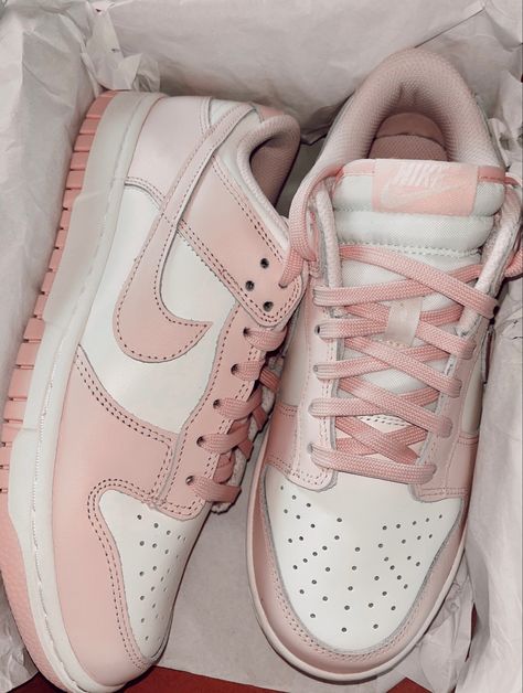 Dunks Shoes Pink, Cute Nike Low Dunks, Nike Dunks Preppy, Swag Shoes Nike, Light Pink Nike Dunks, Shoes For Women Dunks, Nike Shoes Women Dunks, Pink Nike Outfits For Women, Women’s Nike Dunks