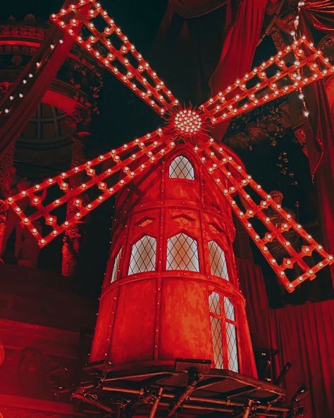 Moulin Rouge Building, Moulin Rouge Mood Board, Moulin Rouge Set Design, Moulin Rouge Windmill Tattoo, Broadway Moulin Rouge, Moulin Rouge Broadway Aesthetic, Moulin Rouge Decorations, Moulin Rouge Decor, Moulin Rouge Nails