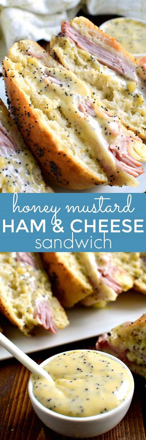 If you love honey mustard, this Honey Mustard Ham and Cheese Sandwich is for you! Perfect for lunch or dinner....a delicious twist on a classic! Honey Mustard Ham, Mustard Sandwich, Sandwich Cheese, Breakfast Sliders, Cheese Sandwich Recipes, Ham Sandwiches, Ham And Cheese Sandwich, Ham Cheese, Cheese Sandwich