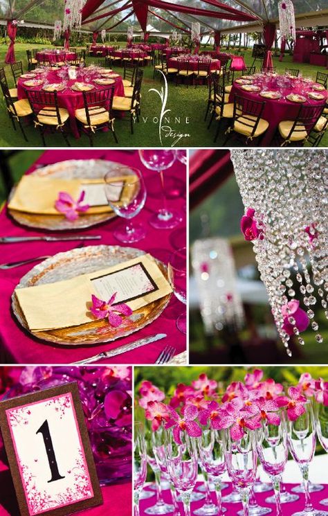 Fuchsia Wedding with Crystal's thrown in...pretty! Fuchsia Wedding Colors, Fuschia Wedding, Wedding Color Scheme, Fuchsia Wedding, Hot Pink Weddings, Pink And Gold Wedding, Wedding Color, Tropical Wedding, Wedding Themes