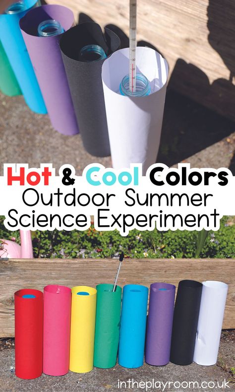 Hot and Cool Colors outdoor Science Experiment For Summer - In The Playroom Outdoor Science Experiments For Kids, Summer Theme Science Activities, Summer Science Experiments For Kids, Toddler Activities On A Hot Day, Summer Activities For Kids On Hot Days, School Age Activities Daycare Summer Science Experiments, Outdoor Activities For Preschoolers, Outdoor Science Activities Middle School, Expirements For Kids