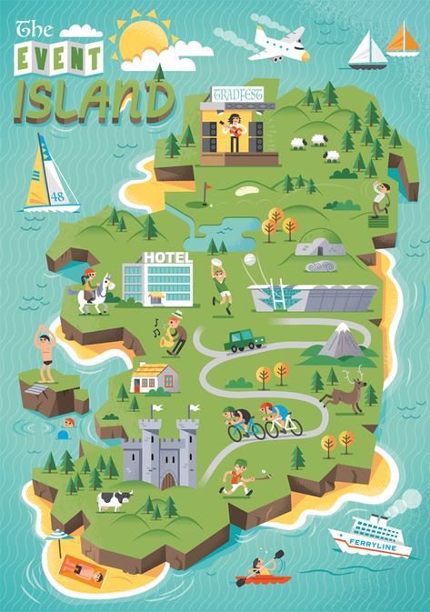 https://www.behance.net/gallery/27236491/Failte-Ireland-Map Maps Illustration Design, Cartoon Map, Ireland Map, Map Projects, Infographic Map, Board Game Design, Town Map, Tourist Map, 카드 디자인