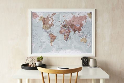 Back to Uni - Dorm Room Décor for Travel-Mad Students Uni Dorm, World Map Wall Decor, Classroom Style, World Map Poster, Push Pin Map, Map Wall Decor, Map Wallpaper, Map Of The World, Wall Map