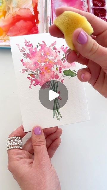 How To Paint Watercolor Flowers Step By Step, Watercolour Painting Easy Simple, Engagement Cards Handmade Watercolour, Watercolor Art Ideas Inspirational, Watercolor Cards Thank You, Watercolor Wedding Cards Diy, Cute Watercolor Cards, Aquarell Painting Ideas, Watercolor Tutorials Step By Step